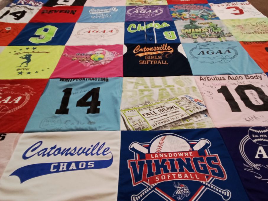 T-shirt quilt featuring lansdowne vikings softball, catonsville chaos by Dawn from MD