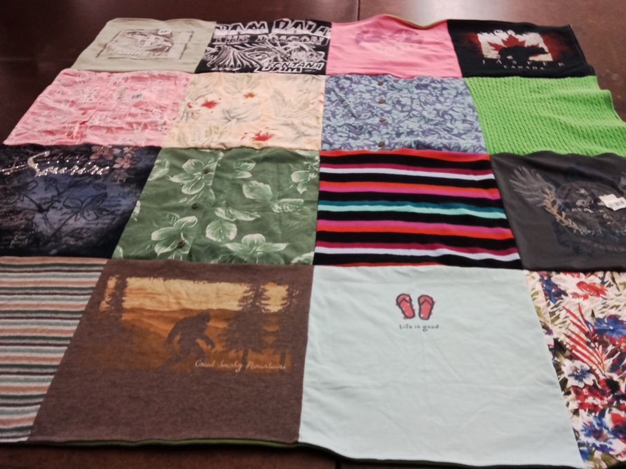 T-shirt quilt with nature, outdoors themes by Ashley from TX