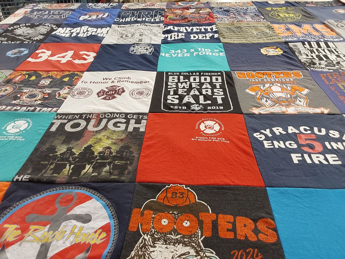 T-shirt quilt with firefighting, first responders themes by Sean from NY