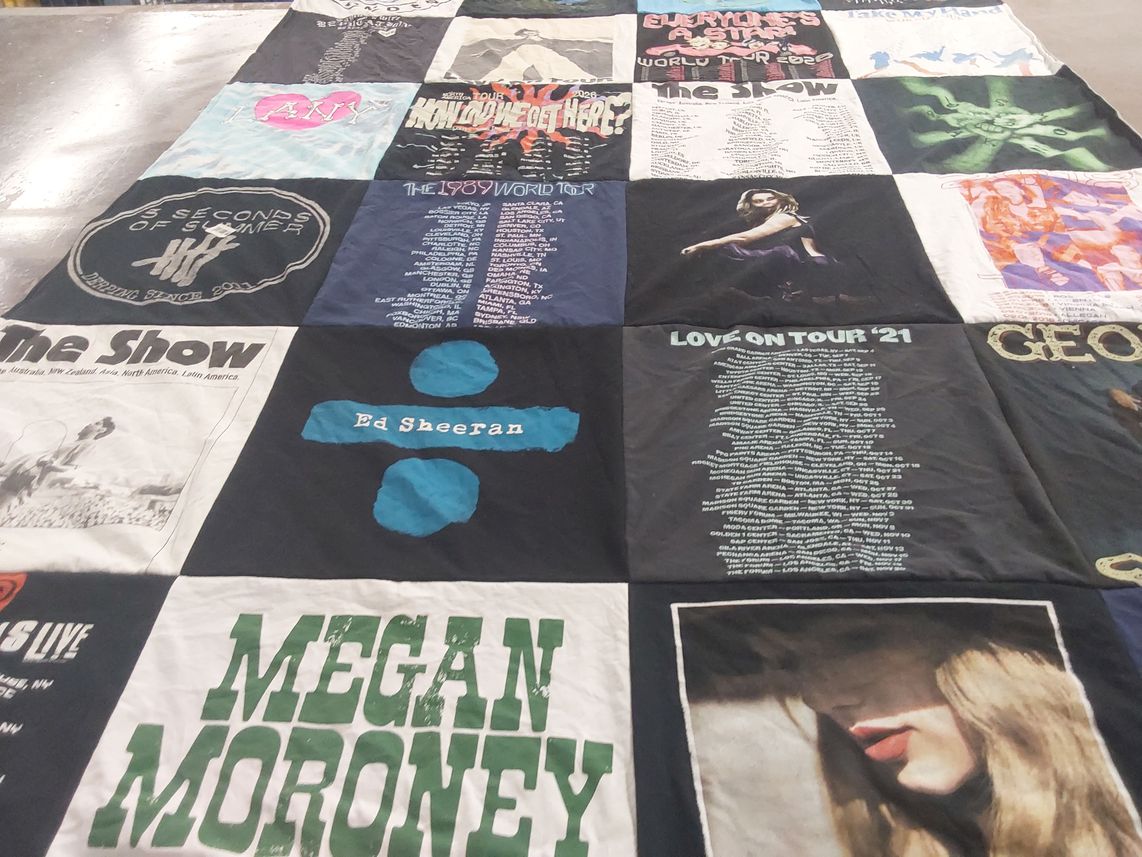 T-shirt quilt with music, concerts themes by Jenna from TX