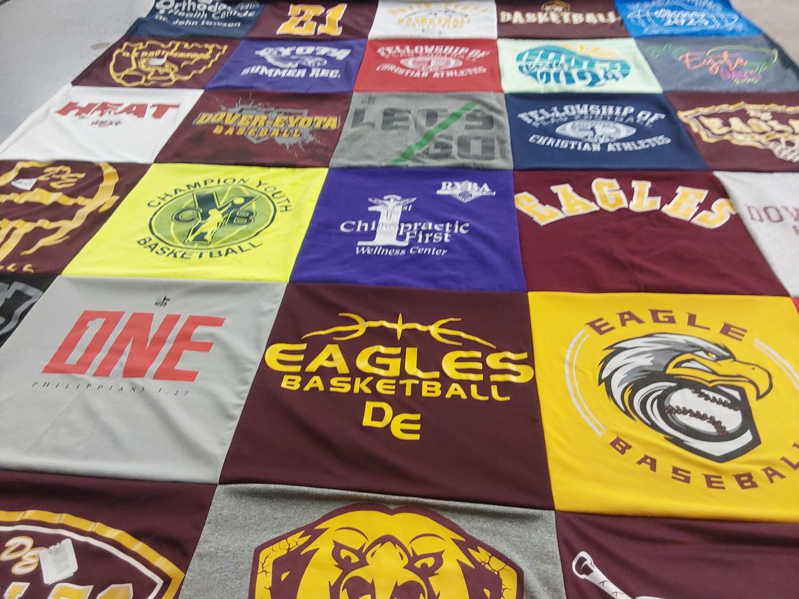 T-shirt quilt featuring eagles baseball, eagles basketball by Jenna from MN