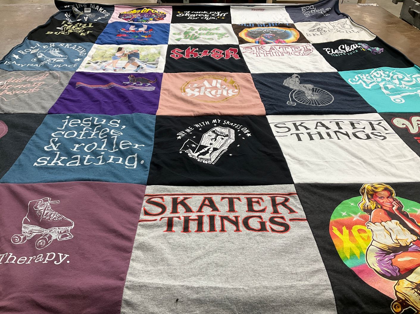 T-shirt quilt with roller skating, skating themes by Melinda from TX