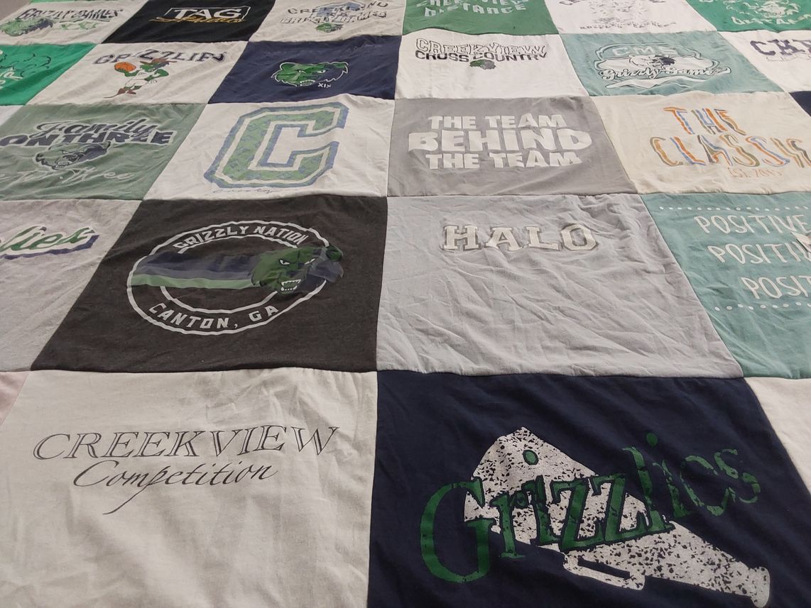 T-shirt quilt featuring creekview high school grizzlies by Kelly from GA