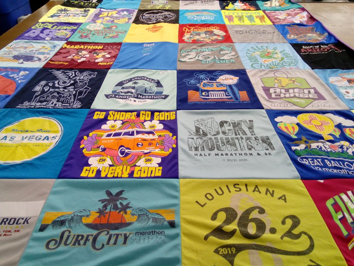 T-shirt quilt with running, marathons themes by Erik from CO