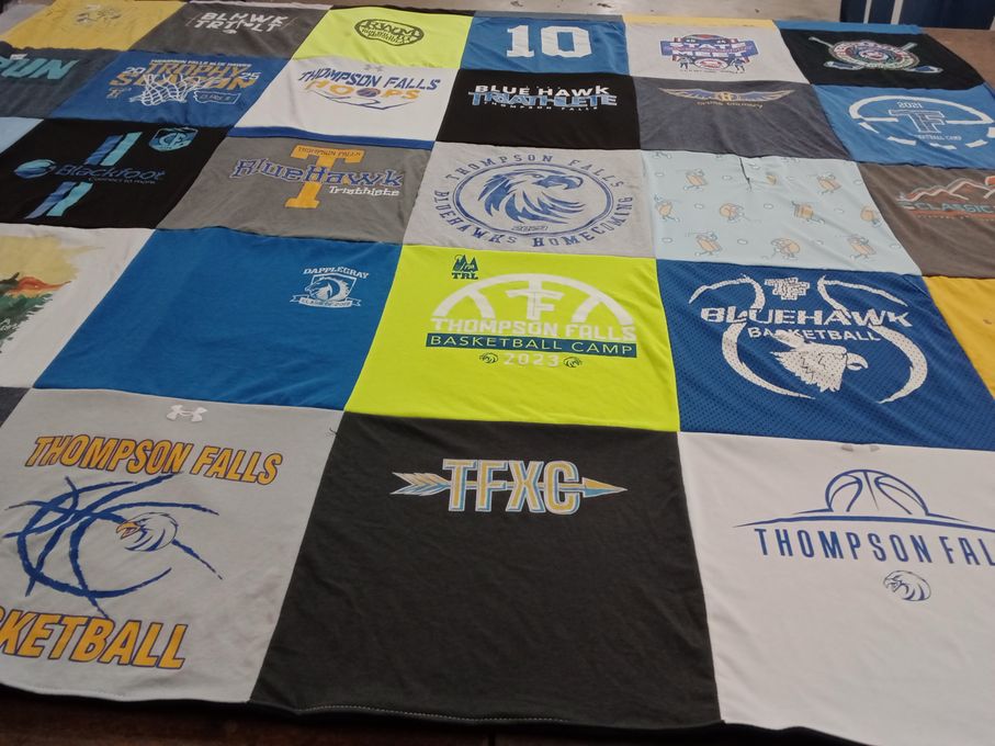 T-shirt quilt featuring thompson falls basketball, thompson falls cross country by candice from MT