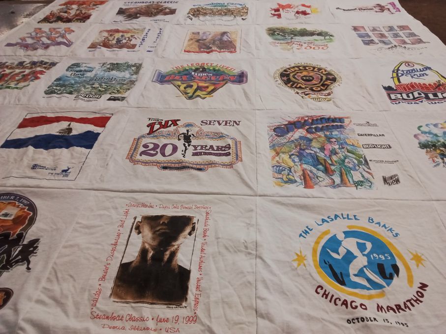 T-shirt quilt with running, sports themes by Steve from IL
