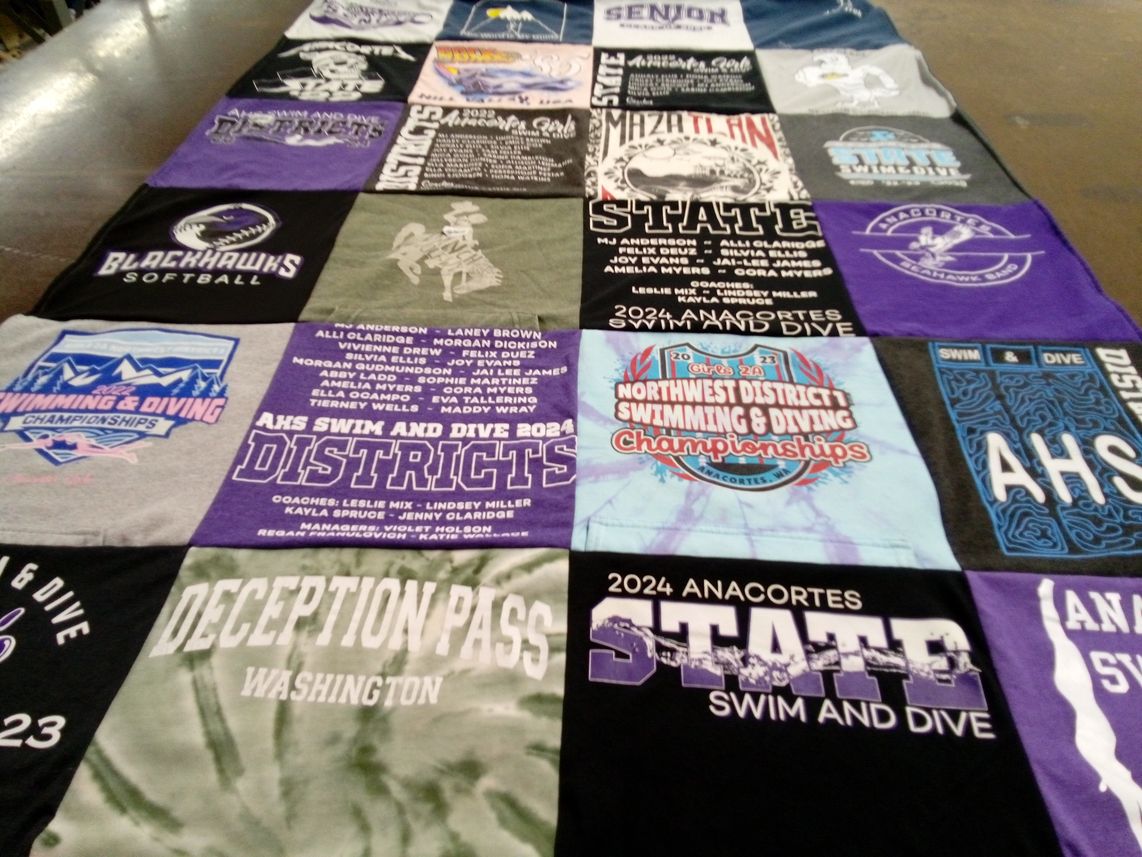 T-shirt quilt featuring anacortes high school swimming and diving team, blackhawks softball by Sonia from WA