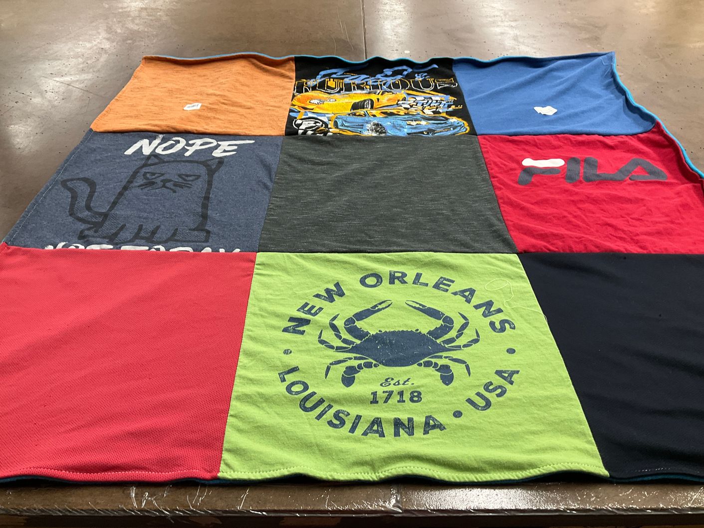 T-shirt quilt with cats, new orleans culture themes by Megan from PA