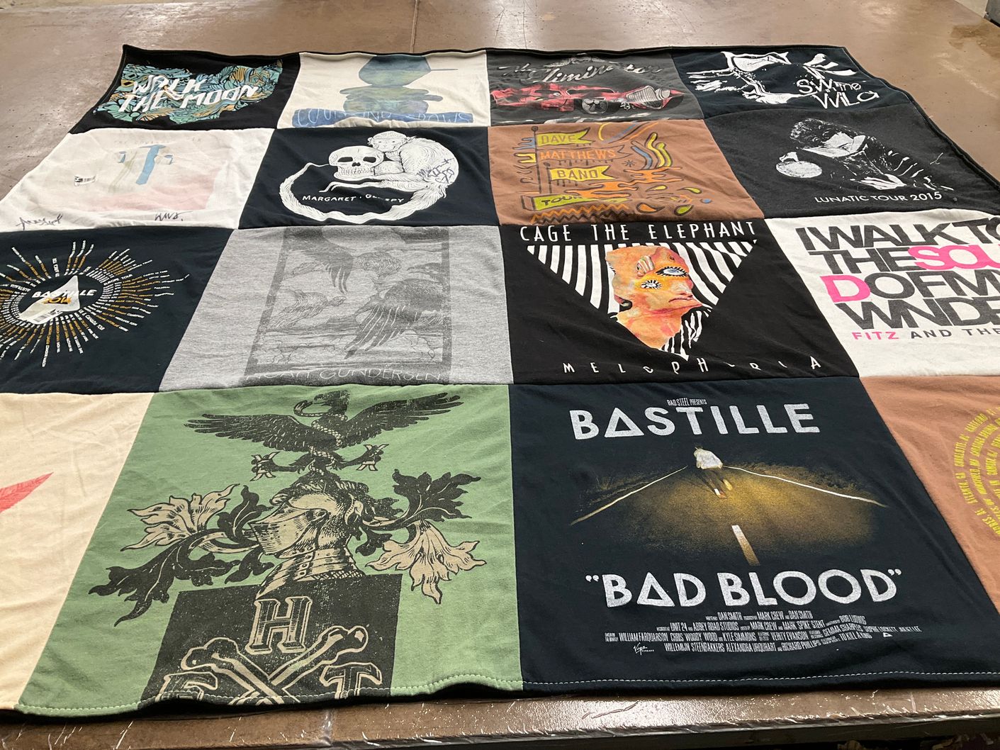T-shirt quilt with music, concerts themes by Brad from NC