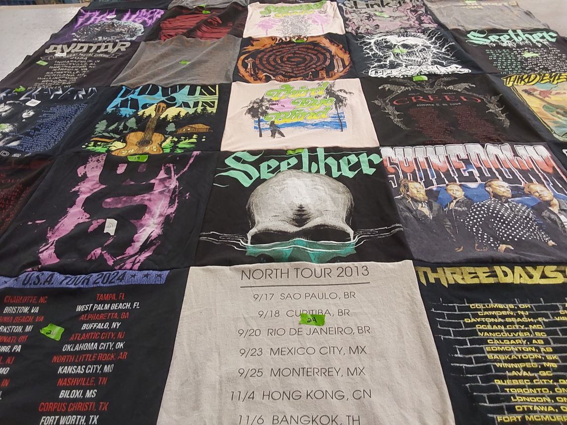 T-shirt quilt with music, rock themes by Shirley from VA