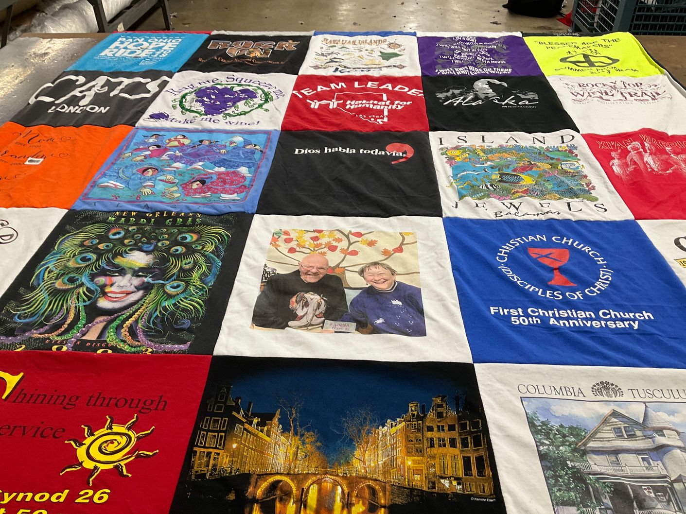 T-shirt quilt with christianity, community service themes by Debra Ann from NY