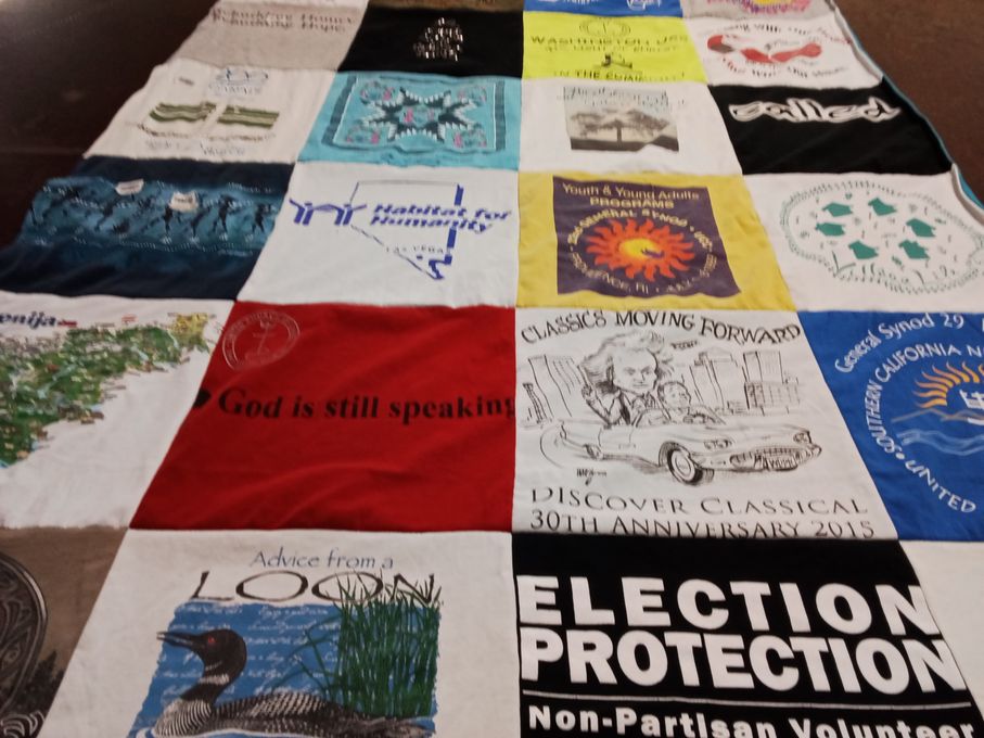 T-shirt quilt with community service, youth programs themes by Debra Ann from NY