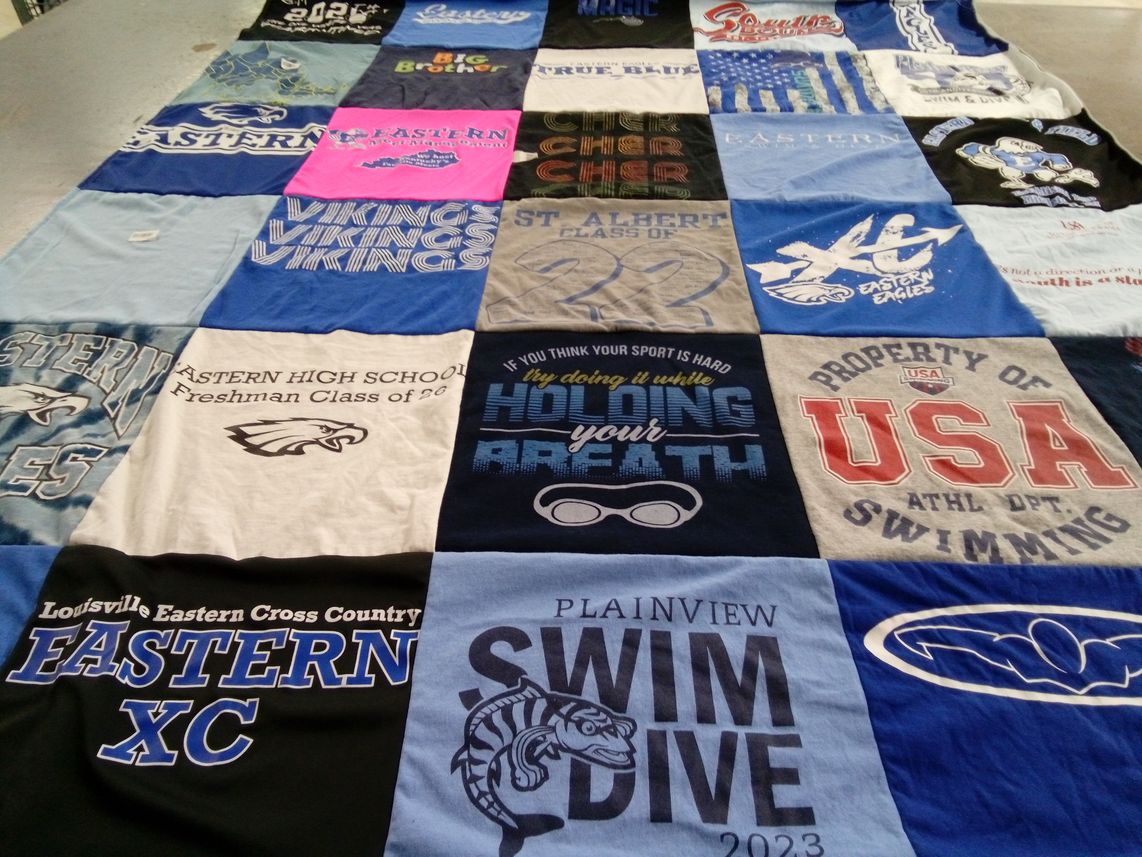 T-shirt quilt featuring eastern cross country, eastern high school swimming by Lauren from KY