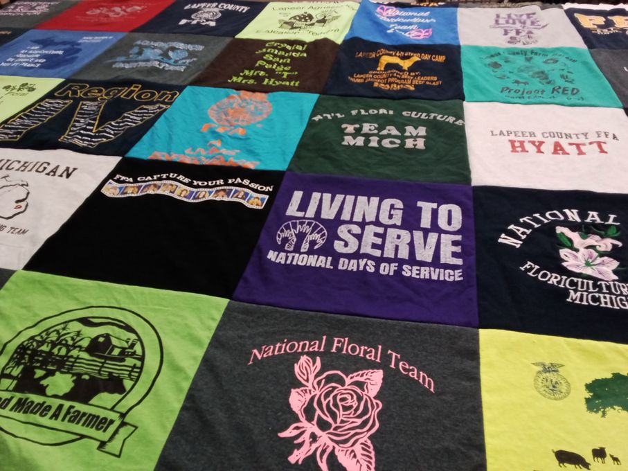 T-shirt quilt with agriculture, floriculture themes by Tamara from MI