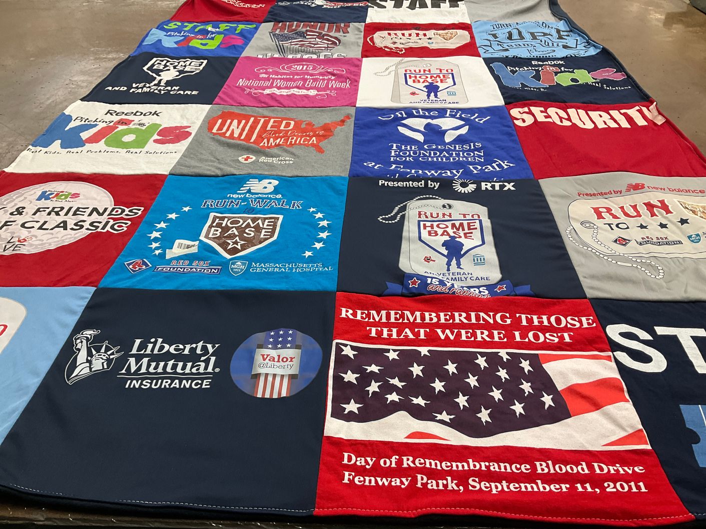 T-shirt quilt with charity, veterans themes by Robert from MA
