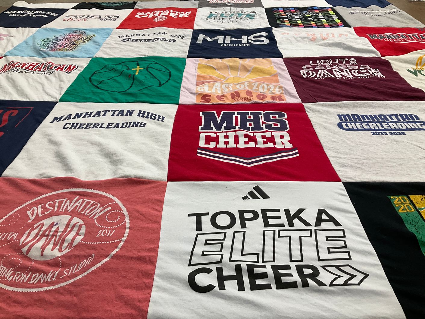T-shirt quilt featuring manhattan high school cheerleading, topeka elite cheer by Kristin from KS