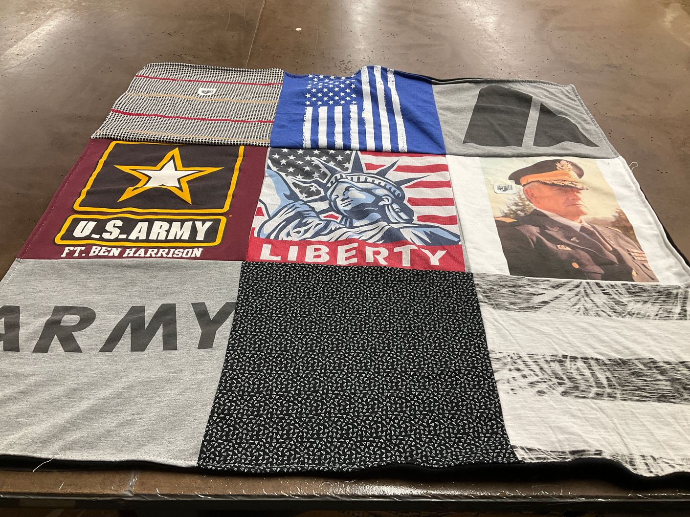 T-shirt quilt with military, patriotism themes by Kristen from IN