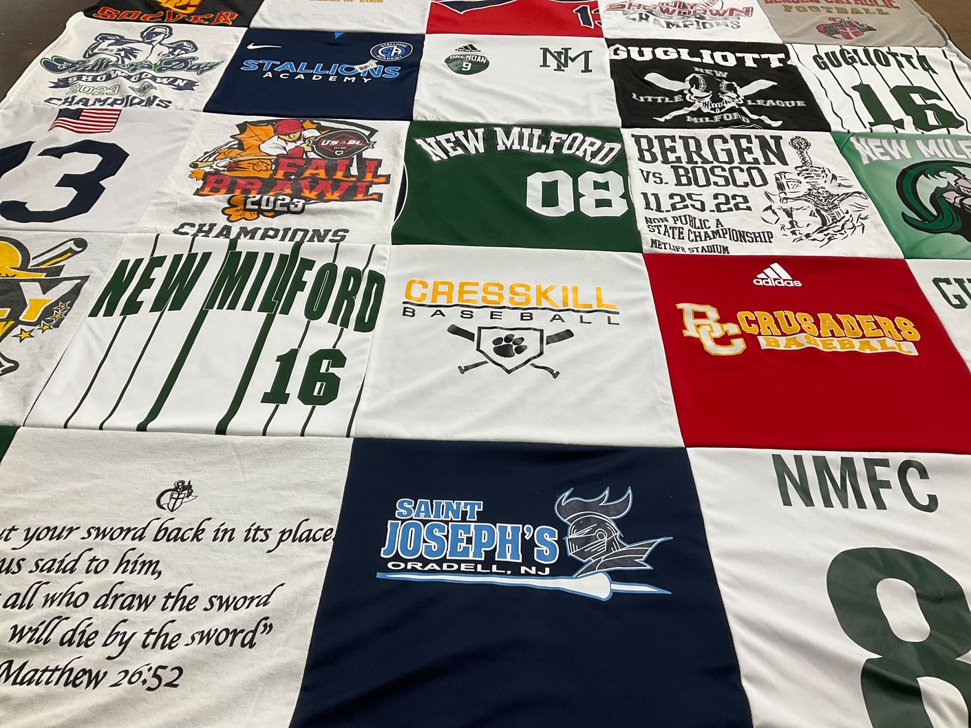 T-shirt quilt featuring new milford high school, cresskill high school by AnnaMaria from NJ