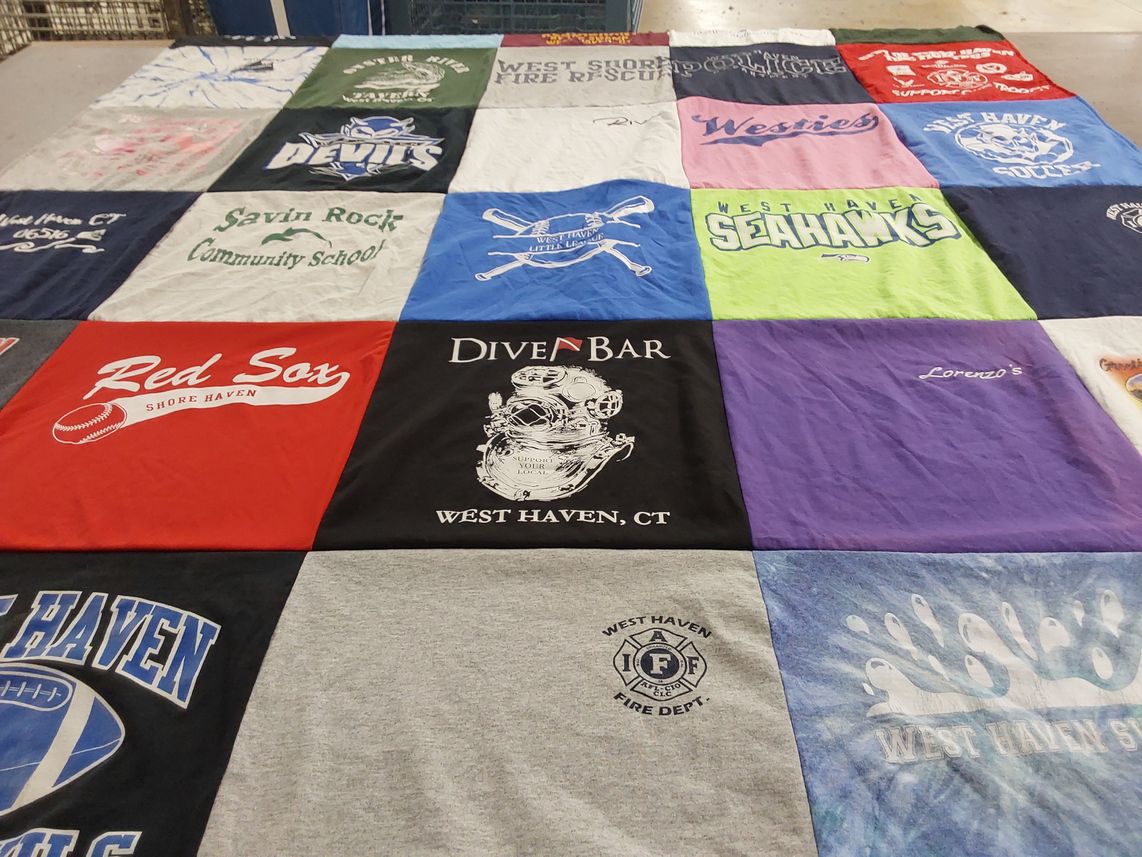 T-shirt quilt featuring west haven seahawks, shore haven red sox by Cynthia from CT
