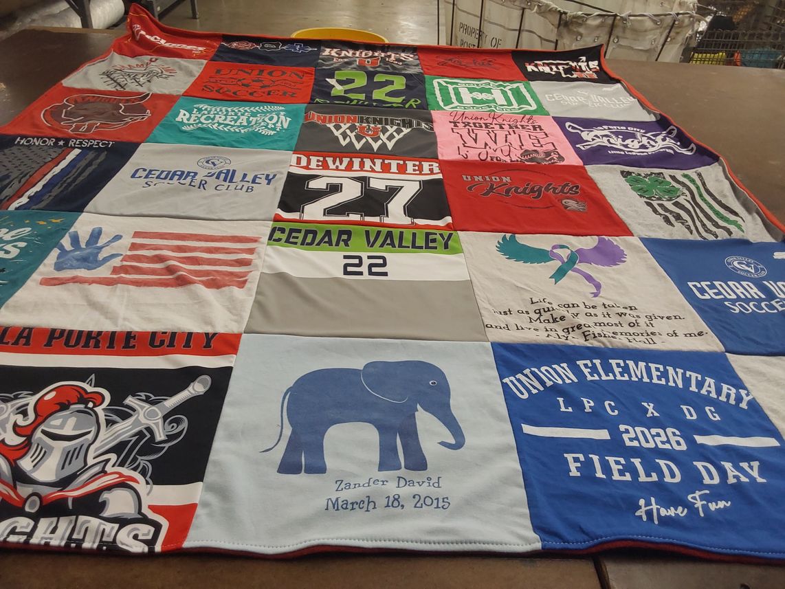 T-shirt quilt featuring union knights by Darrell from IA