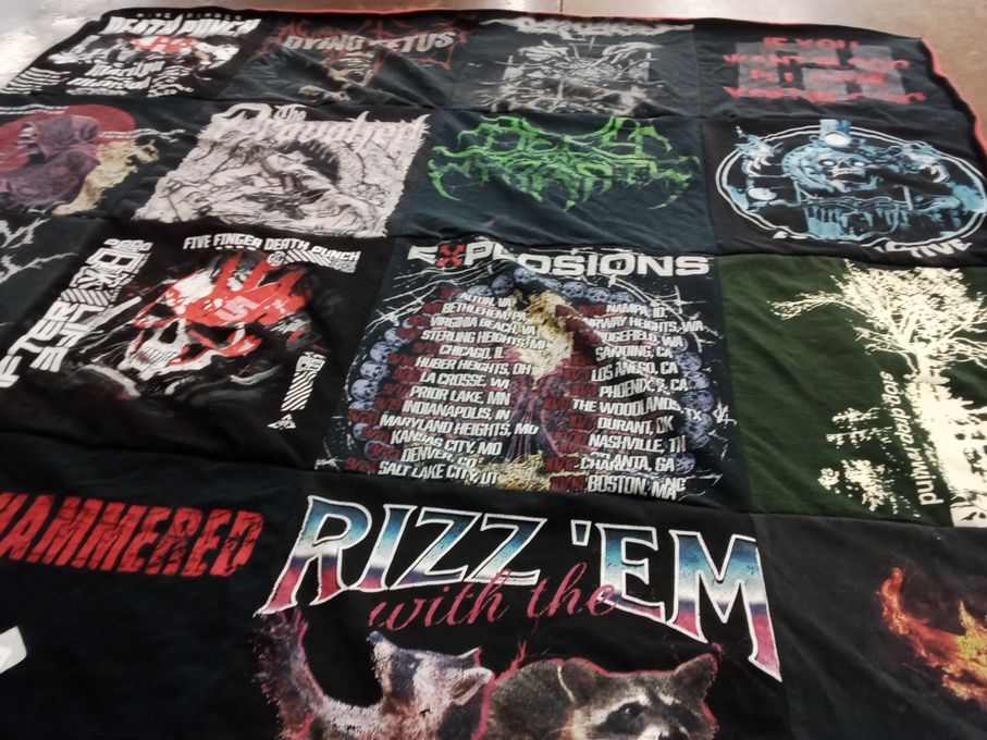 T-shirt quilt with metal music, concerts themes by Colton from CA