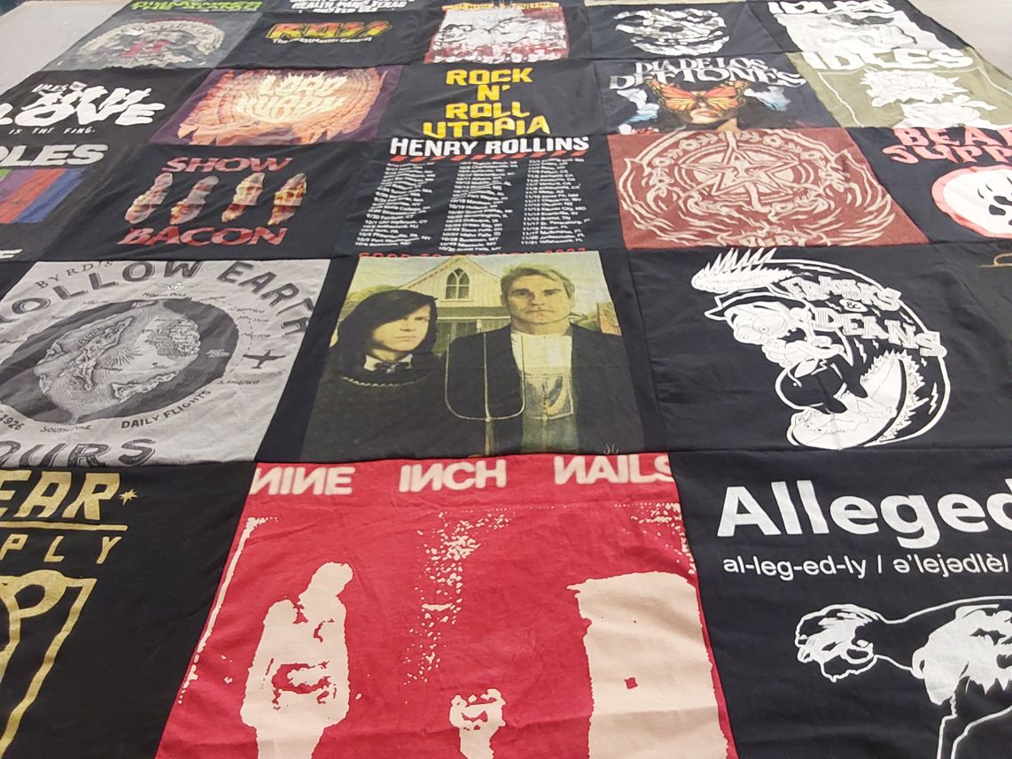 T-shirt quilt with music, bands themes by Clint from NV
