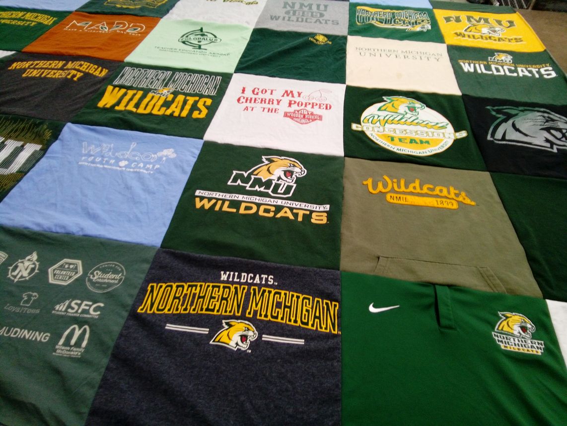 T-shirt quilt featuring northern michigan wildcats by Kathy from MI