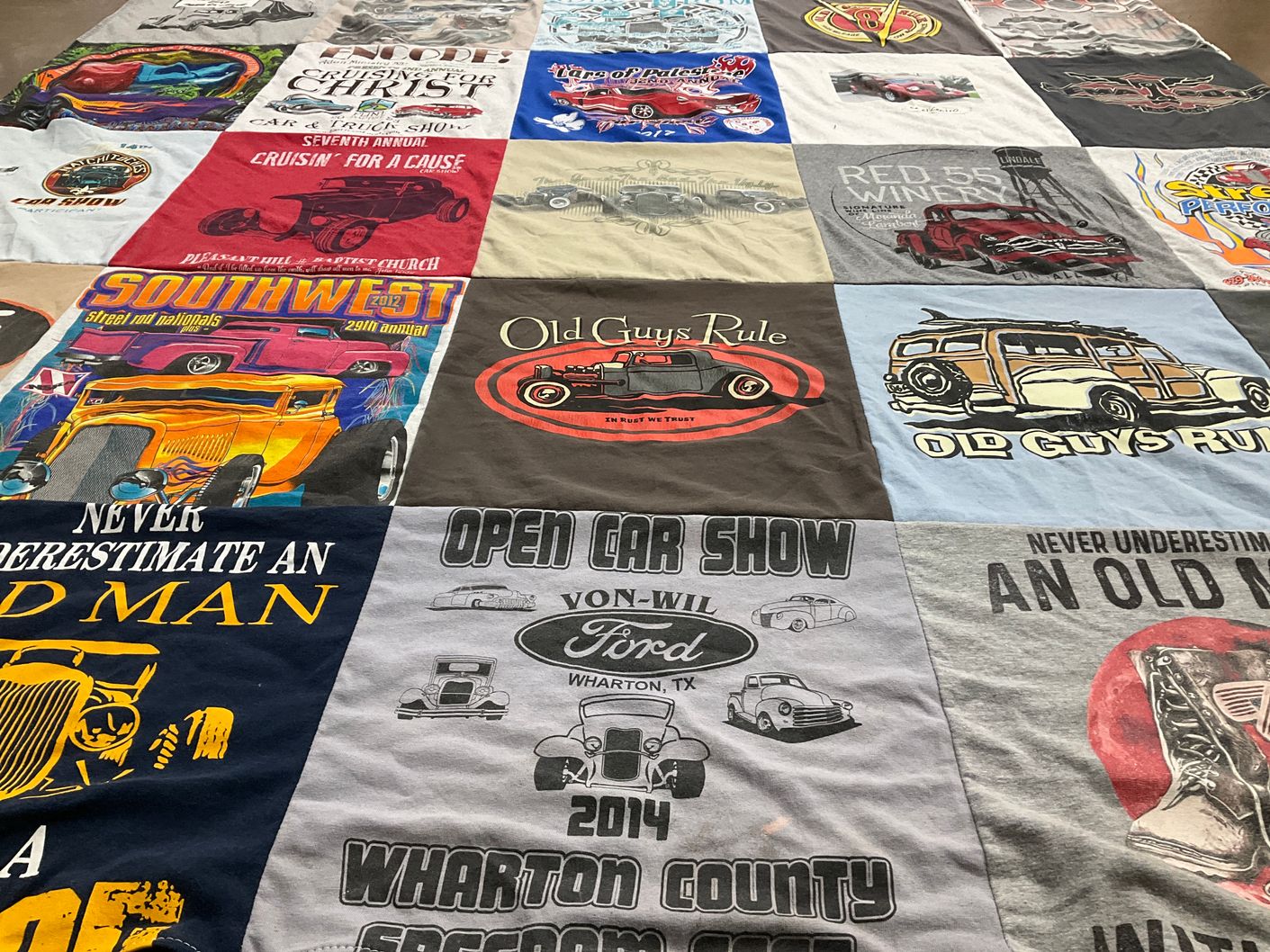 T-shirt quilt with cars, automobiles themes by Brian from TX