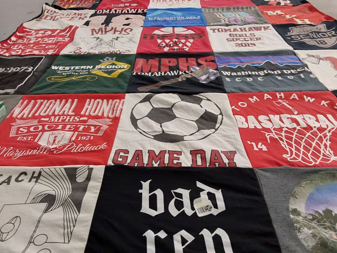 T-shirt quilt featuring marysville pilchuck high school girls soccer, marysville pilchuck high school basketball by Melody from WA