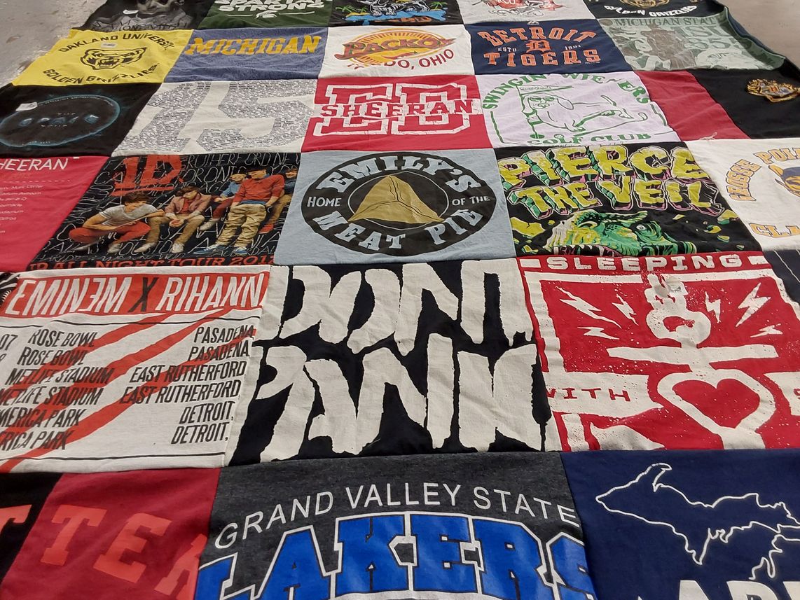 T-shirt quilt featuring detroit tigers, grand valley state lakers by Katy from MI