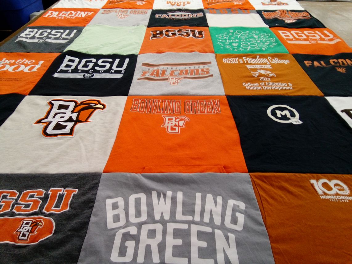 T-shirt quilt featuring bowling green state university falcons by Kathy from MI