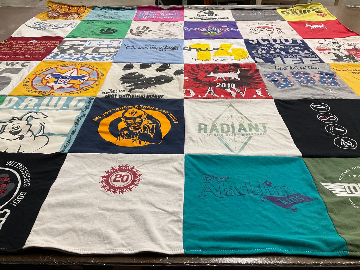 T-shirt quilt with scouting, camping themes by KarinAnn from FL