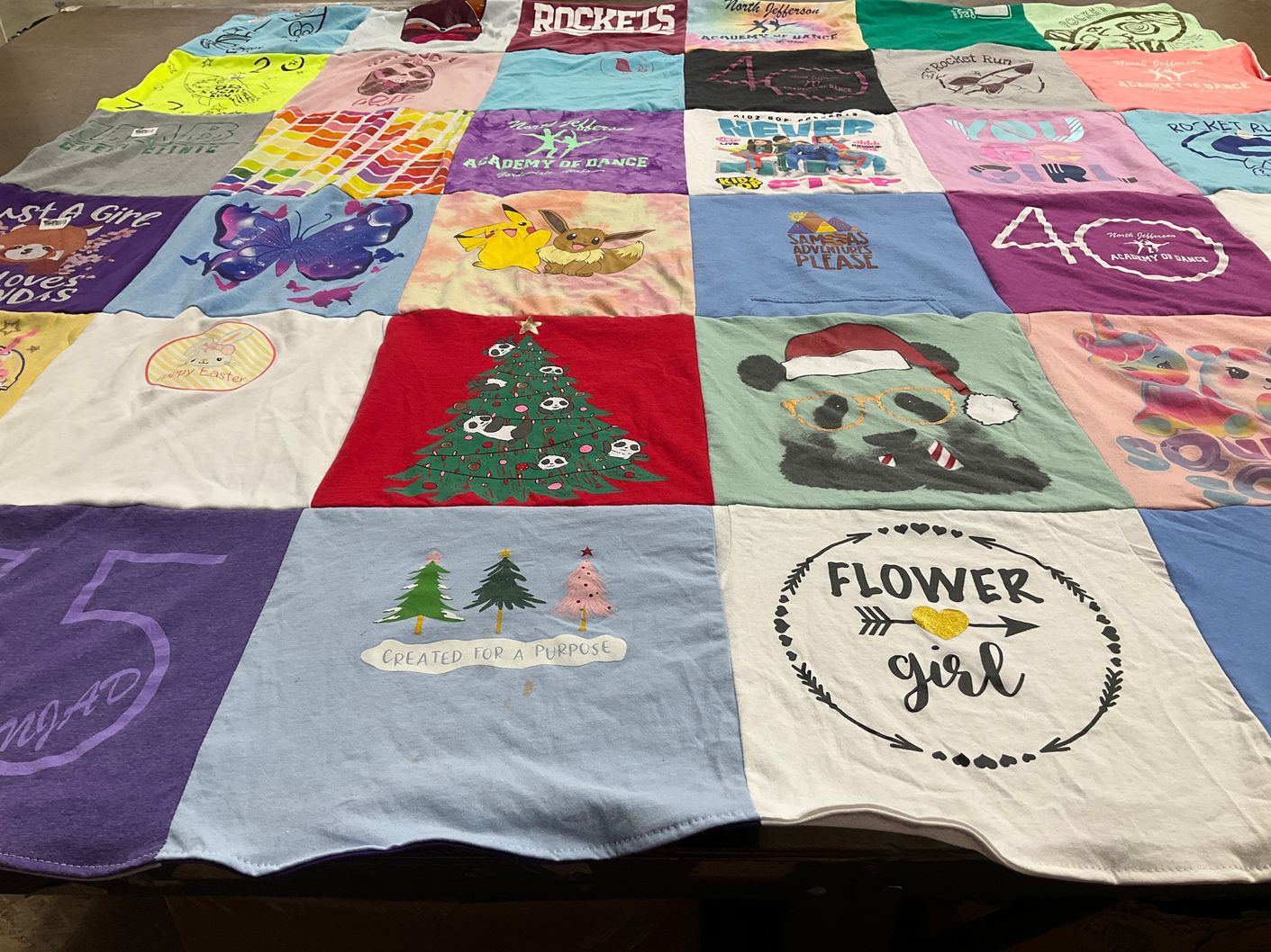 T-shirt quilt with dancing, animals themes by Carla from AL