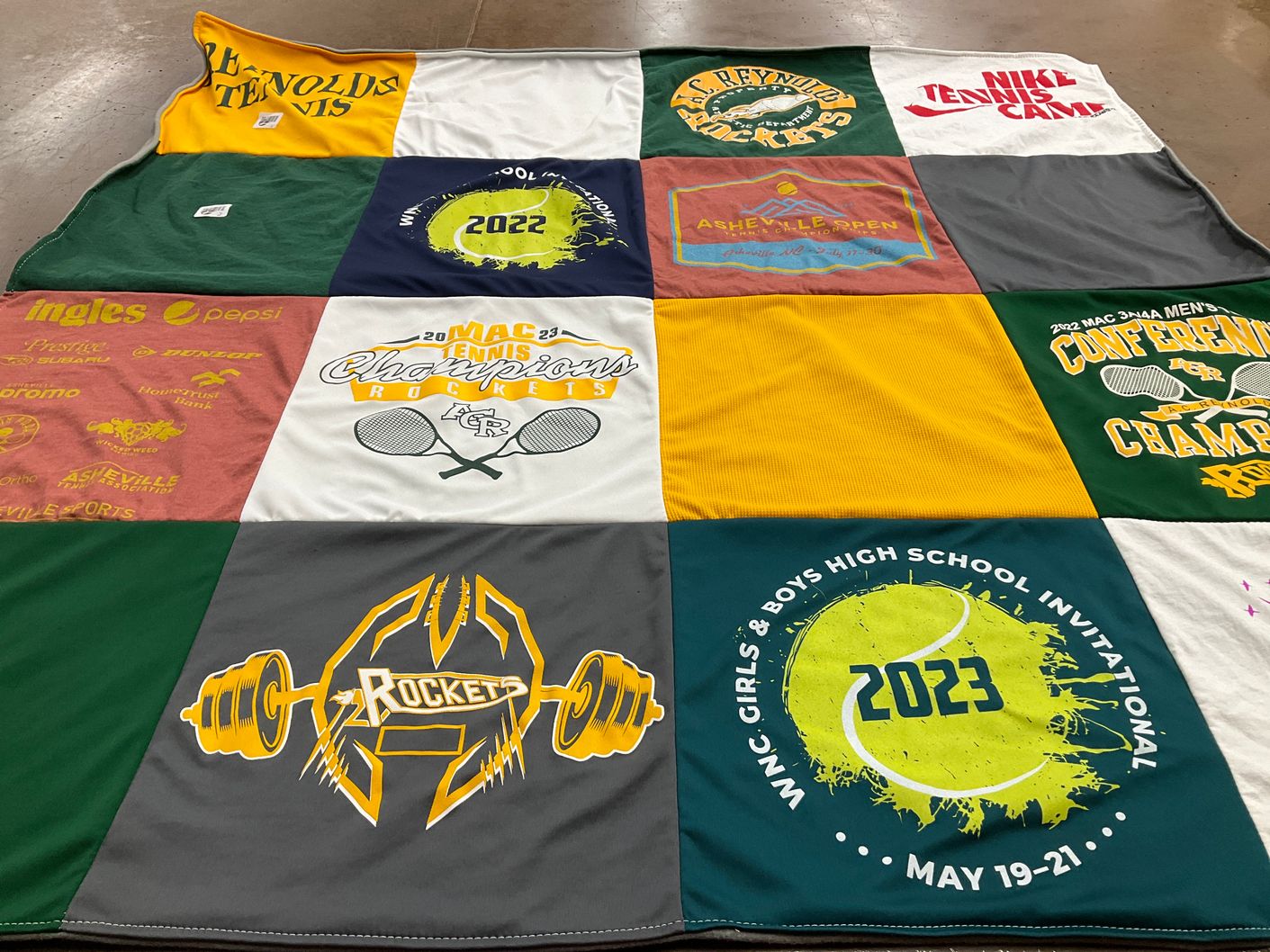 T-shirt quilt featuring rockets, asheville high school tennis by Holly from NC