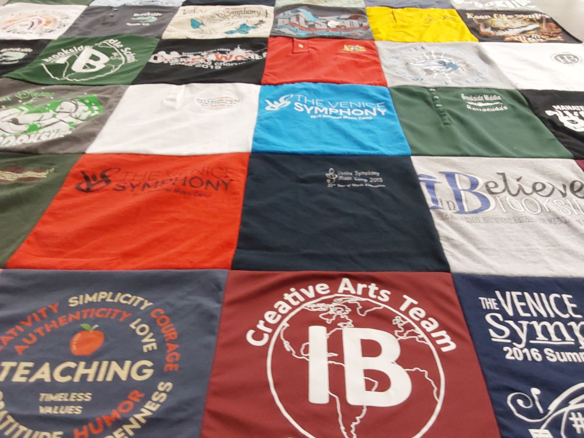 T-shirt quilt with music, creativity themes by Marina from FL