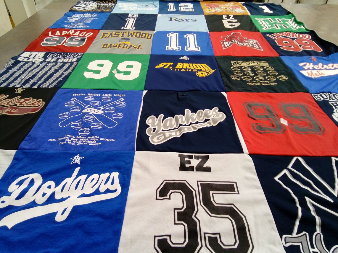 T-shirt quilt featuring new york yankees, los angeles dodgers by Ali from TX