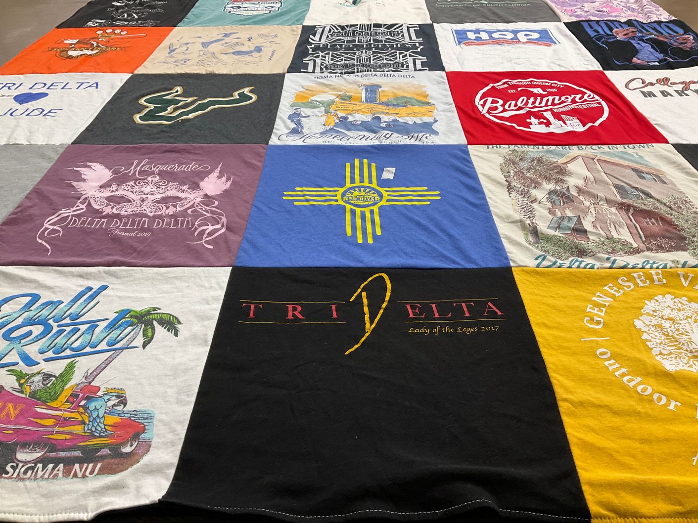 T-shirt quilt with sororities, sorority life themes by Suzannah from MD