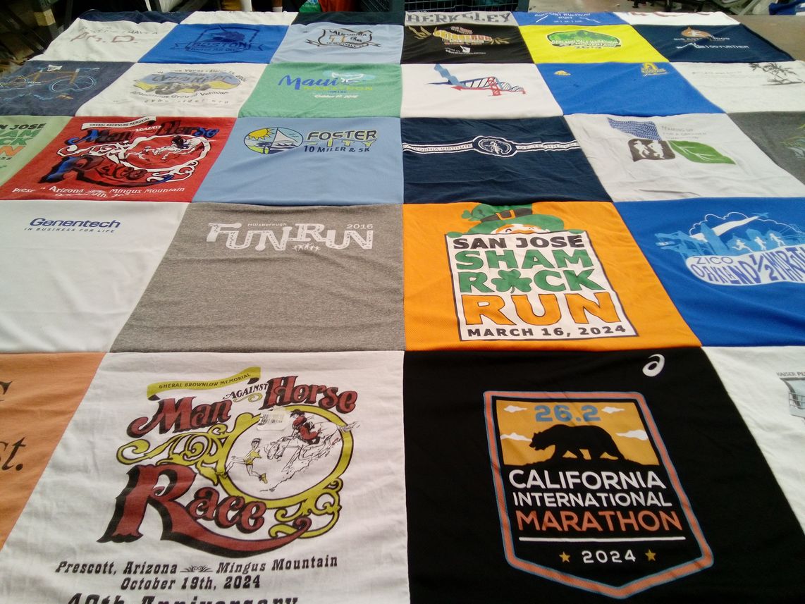 T-shirt quilt with running, marathons themes by Hong from CA