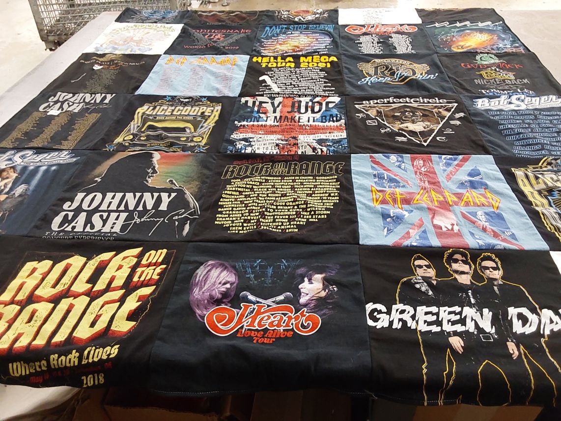 T-shirt quilt with music, rock themes by Sean from OH