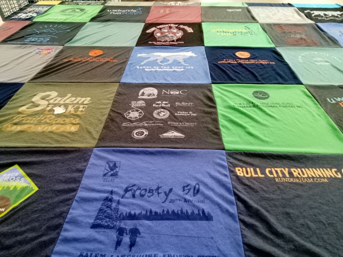 T-shirt quilt with running, trail running themes by Tracie from NC