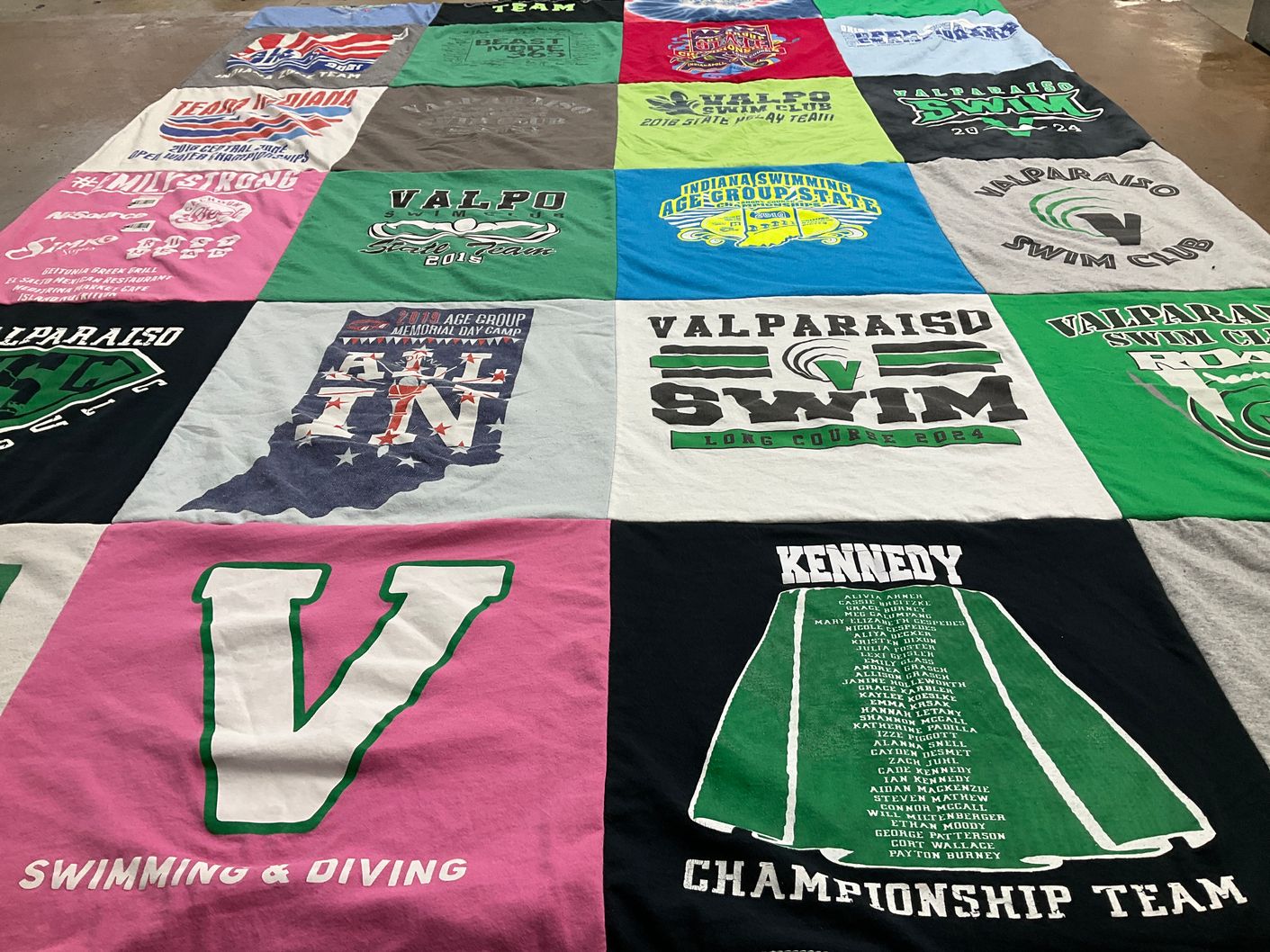 T-shirt quilt featuring valparaiso swim team by Emily from IN