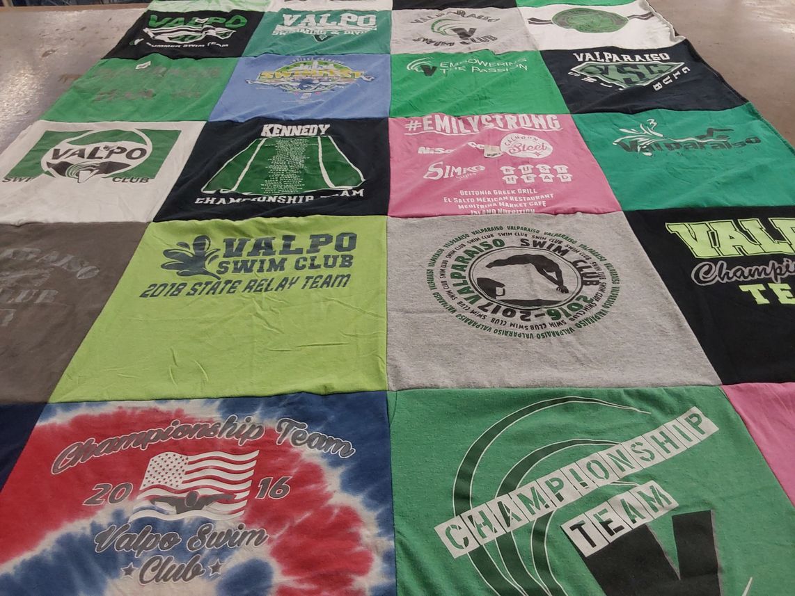 T-shirt quilt featuring valparaiso swim club by Emily from IN