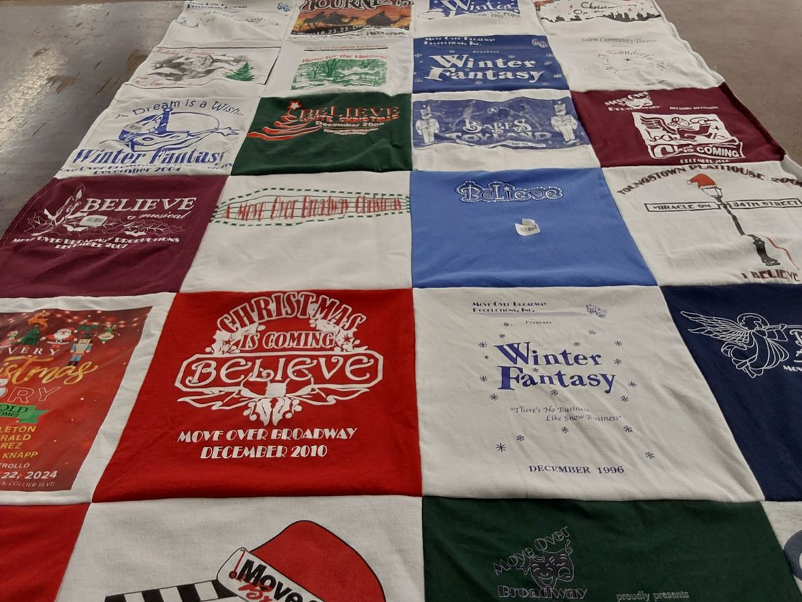 T-shirt quilt with theater, performing arts themes by Marlene from FL
