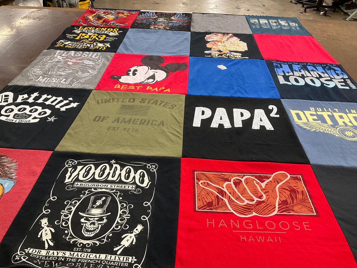 T-shirt quilt with music, travel themes by Michele from MI