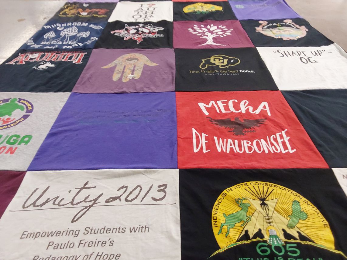 T-shirt quilt from waubonsee community college, university of colorado by Ulysses from CO