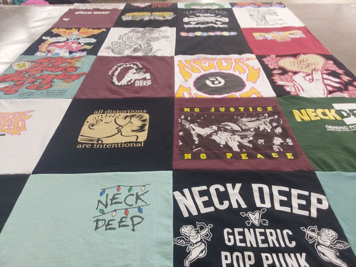T-shirt quilt with music, pop punk themes by Shannon from TX