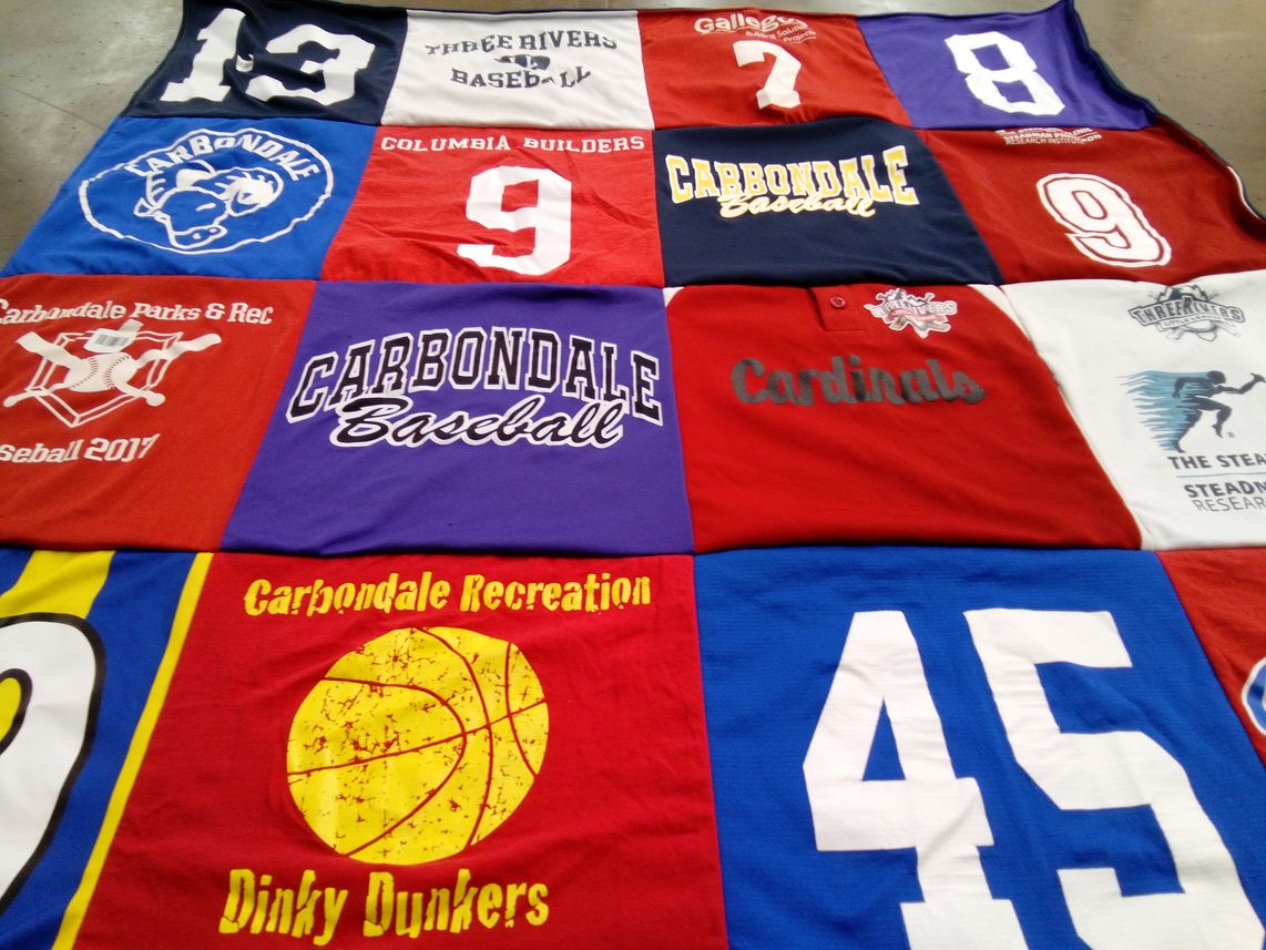 T-shirt quilt featuring carbondale baseball, dinky dunkers by Kirsten from CO