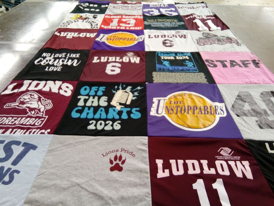 T-shirt quilt featuring ludlow lions by Adrienne from MA