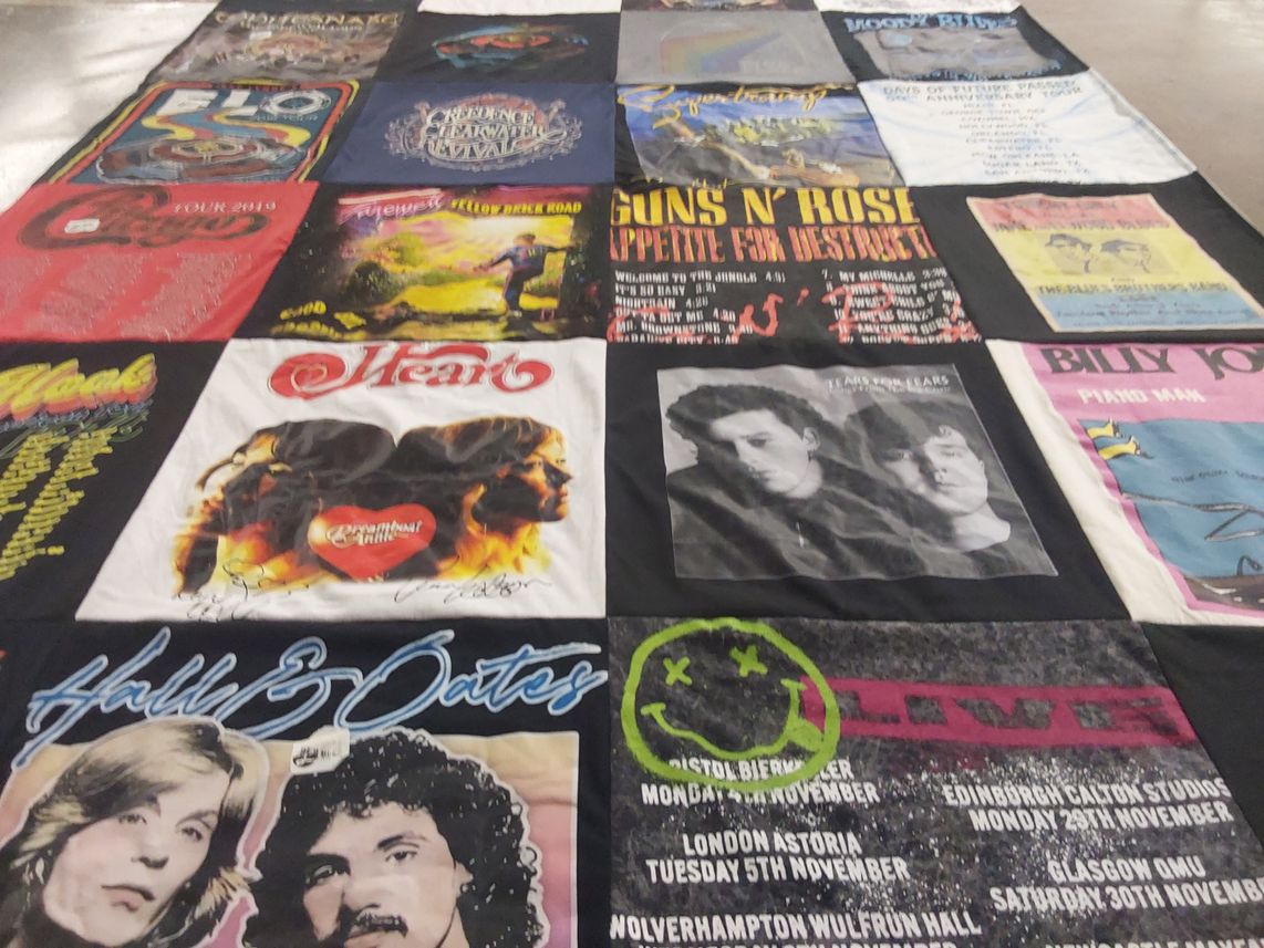 T-shirt quilt with music, concerts themes by Lisa from NC
