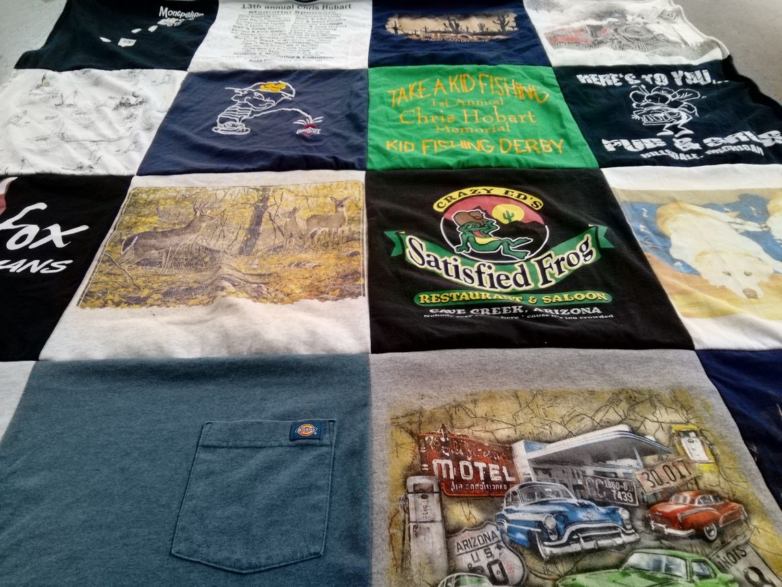 T-shirt quilt with fishing, wildlife themes by Mary from MI